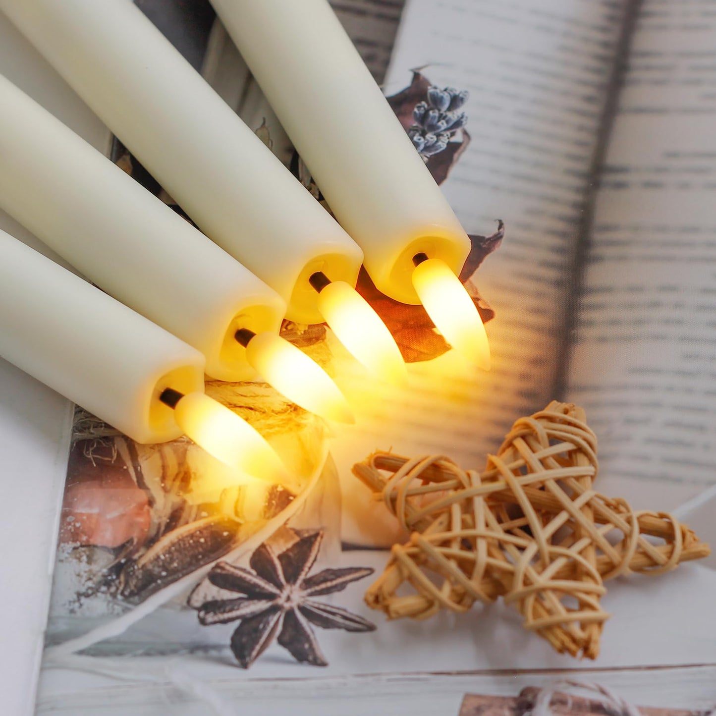 Yeelida Battery Operated Flameless Taper Candles with Two Remote Timer, 6.4" LED 3D-Wick Window Candles, Flickering Long-Lasting Warm Light Electric Pack of 8 Flameless Candlesticks (0.78" Dia, Ivory)