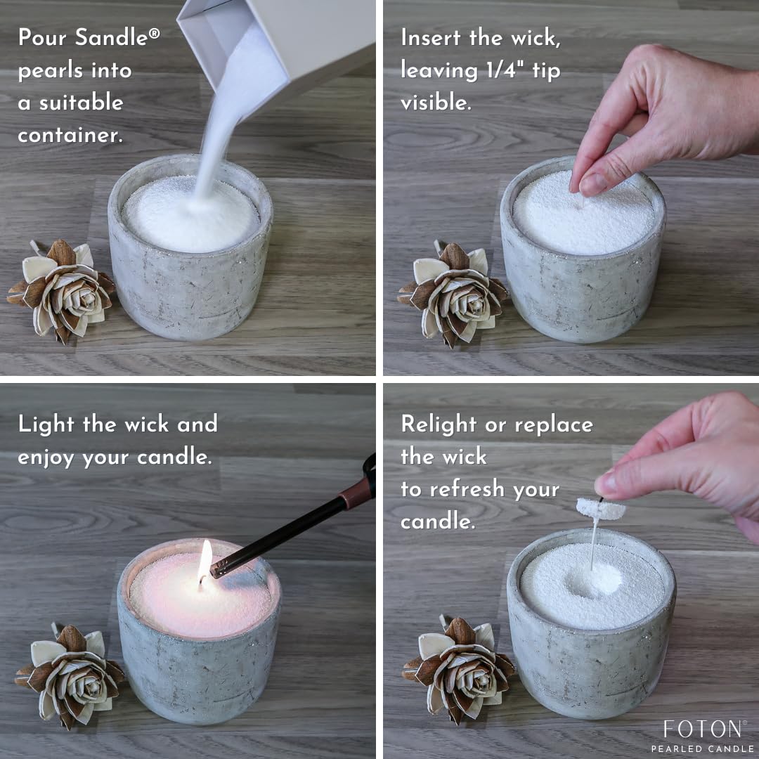 Sandle by Foton Pearled Candle 10 Oz – Vanilla, Non Toxic Luxury Long Lasting Sand Candles up to 60 Hours - Refillable Candle Sand with 15 Wicks for Candles Making