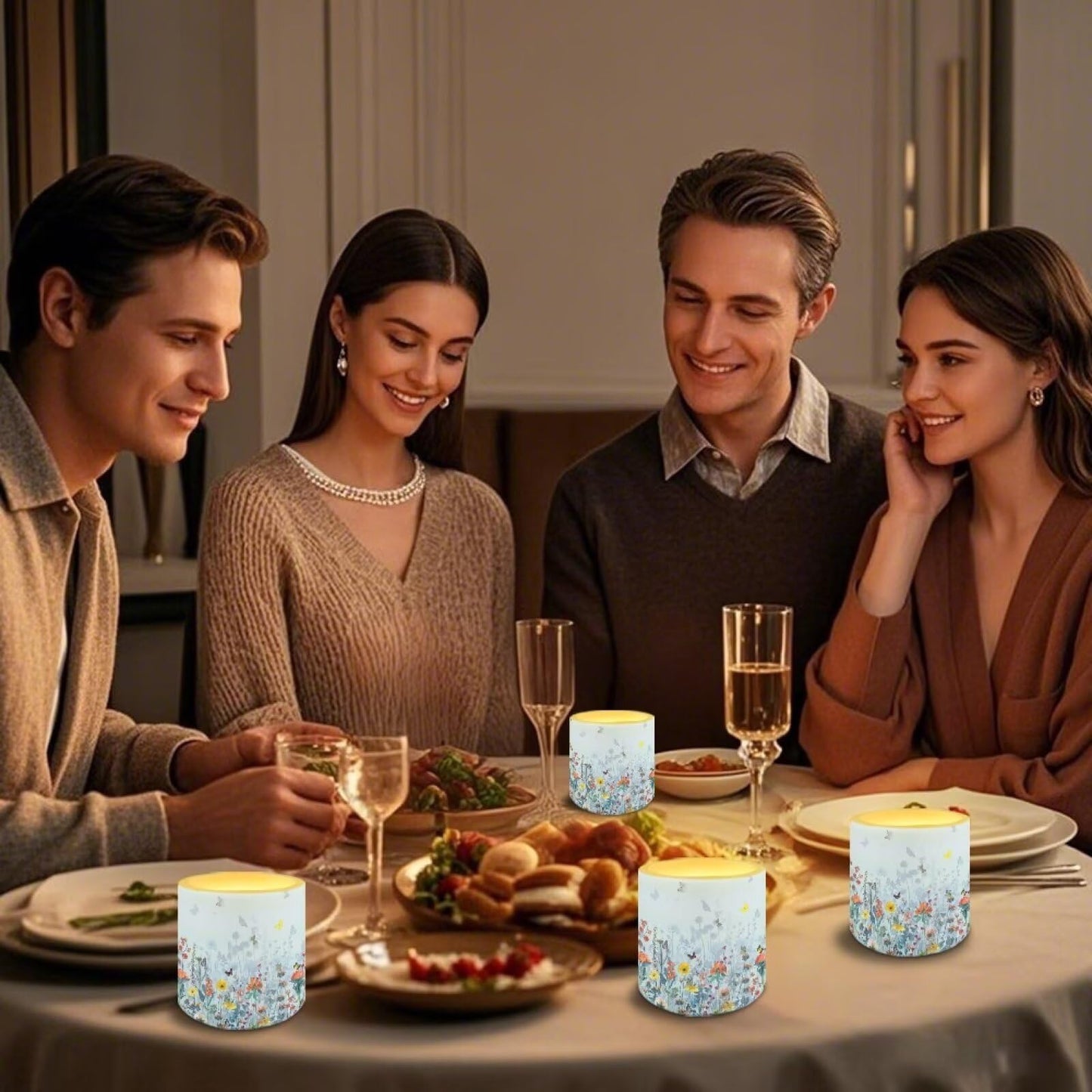 Merkmak 4 Pack Flameless Candles with Remote and Timer Flameless Pillar Tea Lights Bulk for Indoor Outdoor Battery Operated Candles, Butterfly Hibiscus Flower