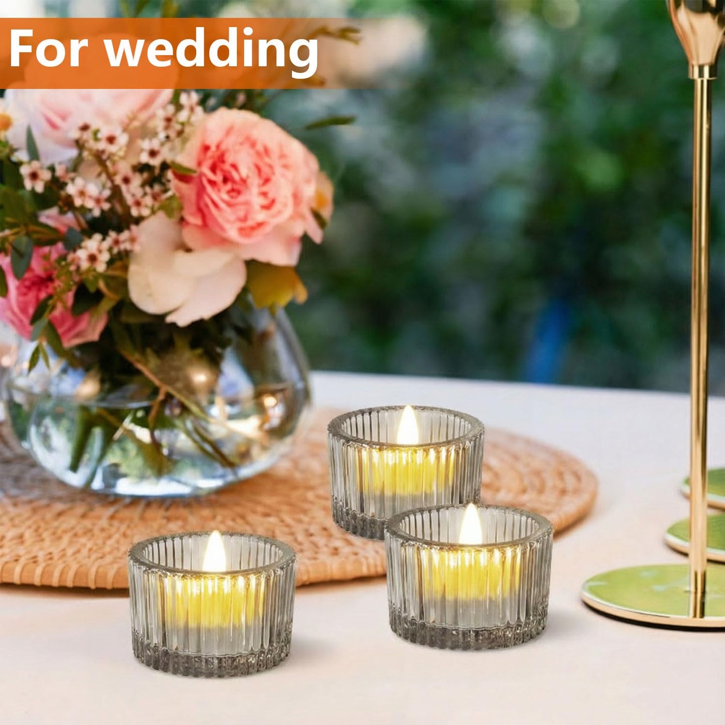 JOYIT Black Votive Candle Holders Bulk Set of 4, Tealight Candle Holder for Wedding Table Centerpiece, Glass Small Candle Holders for Birthday Party, Valentine's Day, Home Decor (2''X 1.4'')