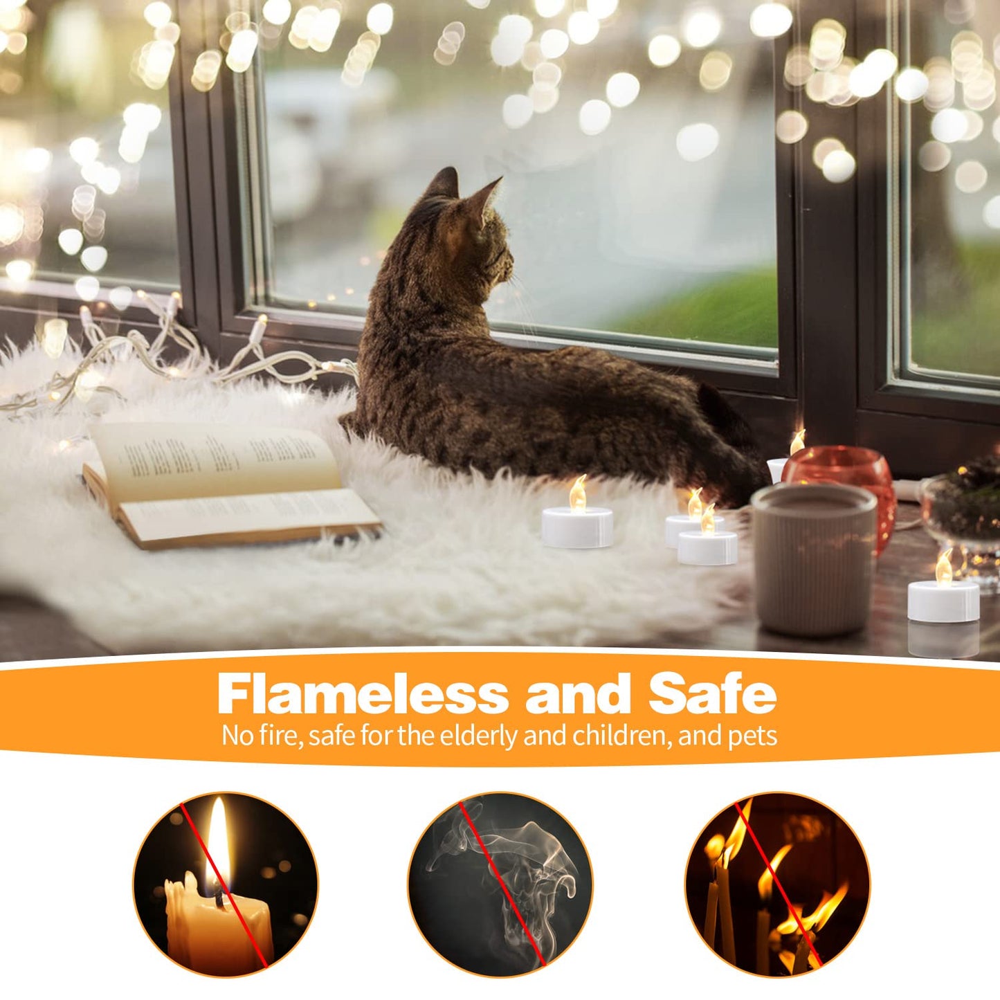 KOABY 50 Pack Warm White LED Tea Lights, Last 100H+, Flickering Flameless Battery Operated Tea Lights for Decor