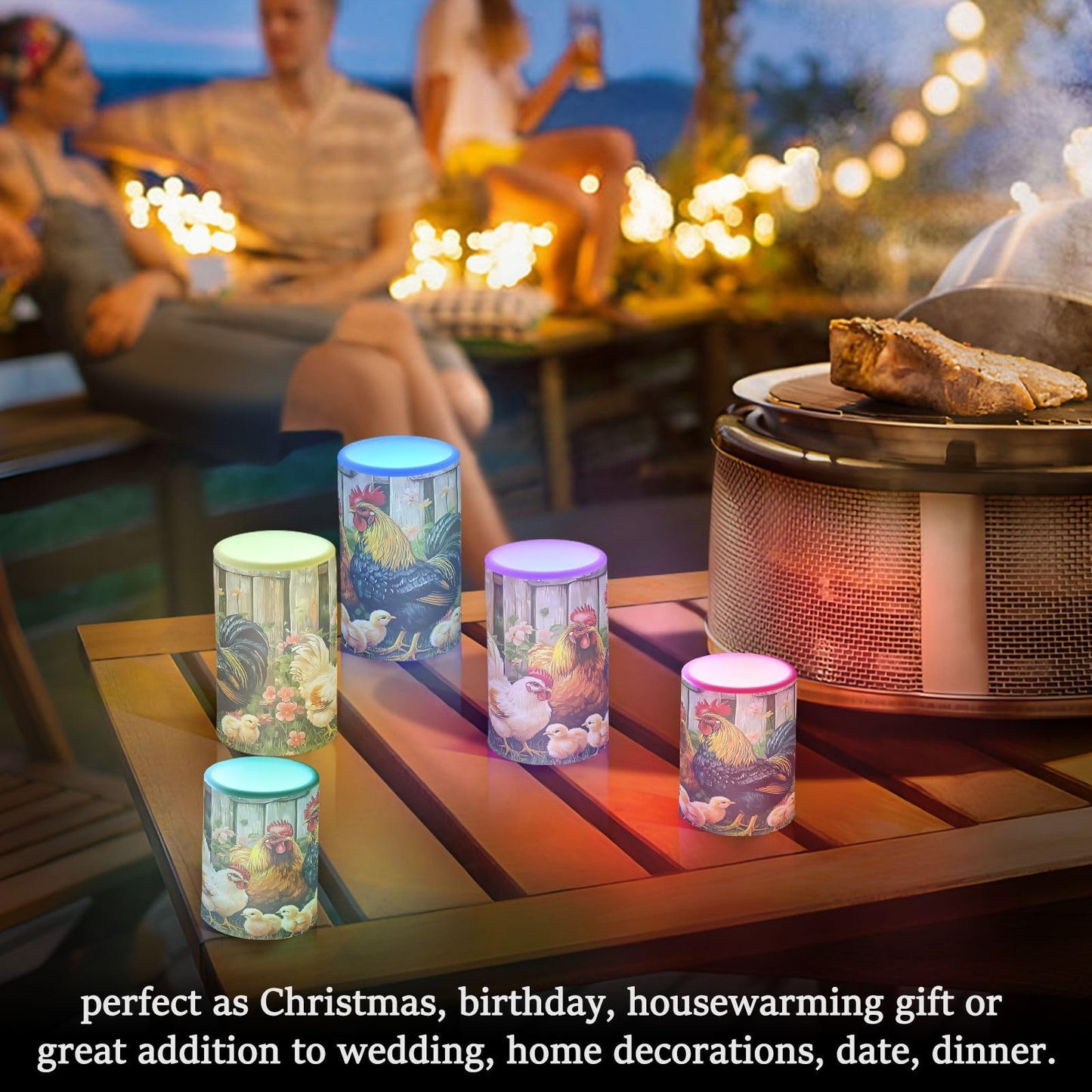 ALAZA Rooster Chicken Hen Garden Farm Flameless Candles Flickering LED Candles with Remote Timer Battery Operated Pillar Candles Set of 2 for Dinner Holiday Decor