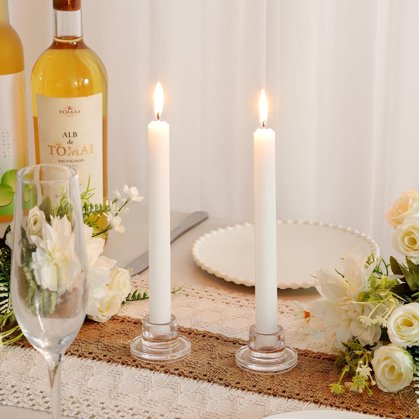 ZQXJWF Clear Glass Taper Candle Holders Set, Round Base Design, Elegant Dining Table Decor, for Table Centerpiece Wedding Party Advent Christmas Home Decorations (6, Clear)