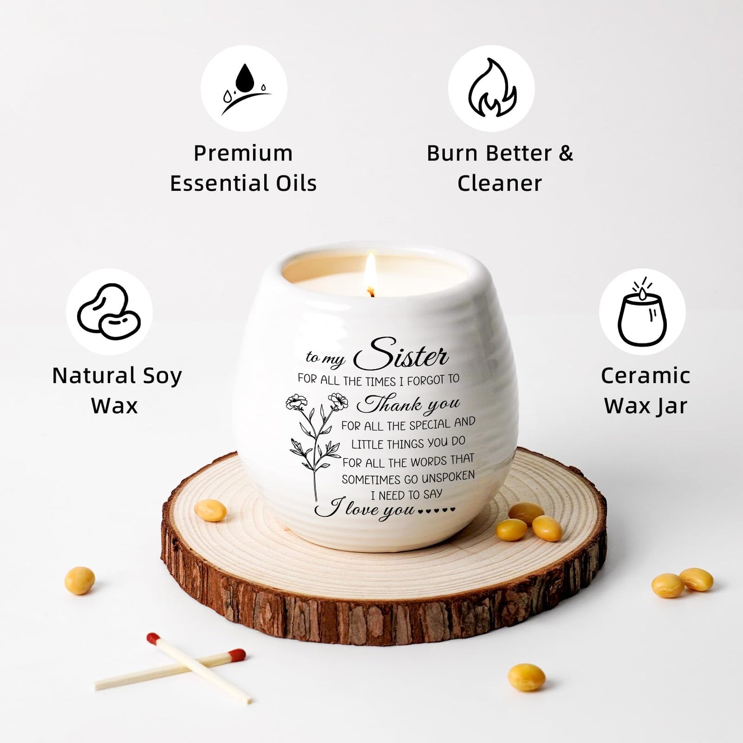 Sisters Birthday Gifts from Sister Brother, Sisters Candle 10Oz Sister Mothers Day Birthday Gifts, Thanksgiving, Thank You Gift, Soy Wax Lavender Scented Candle in Ceramic Jar Handmade