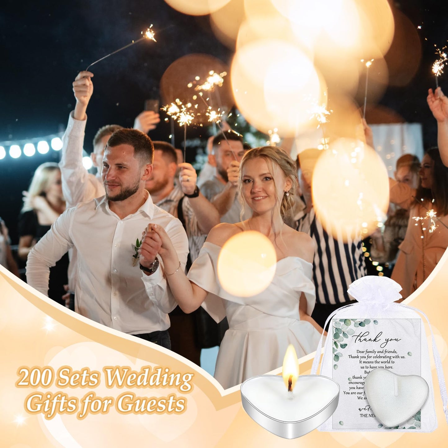 Threlaco 100 Sets Wedding Favors for Guests Bulk Mini Heart Shaped Candles Wedding Party Favors for Guests with Thank You Cards and Organza Bags Bridal Shower Party Souvenir Candle Gifts