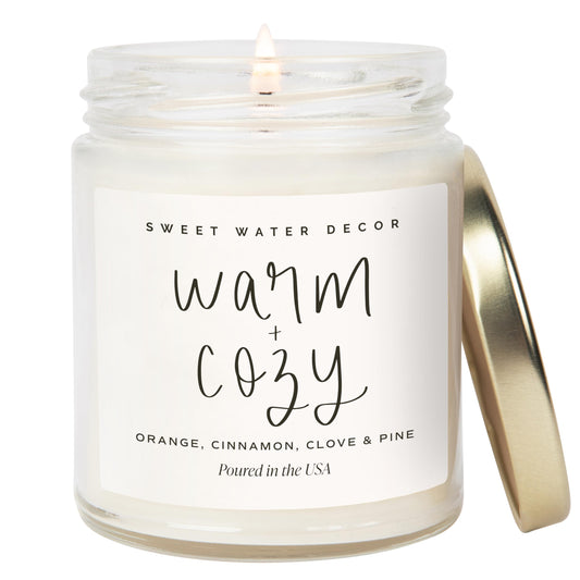 Sweet Water Decor Warm and Cozy Candle - Pine Cinnamon & Fir Winter Scented Soy Candles for Home | 9oz Clear Jar, 40 Hour Burn Time, Made in the USA