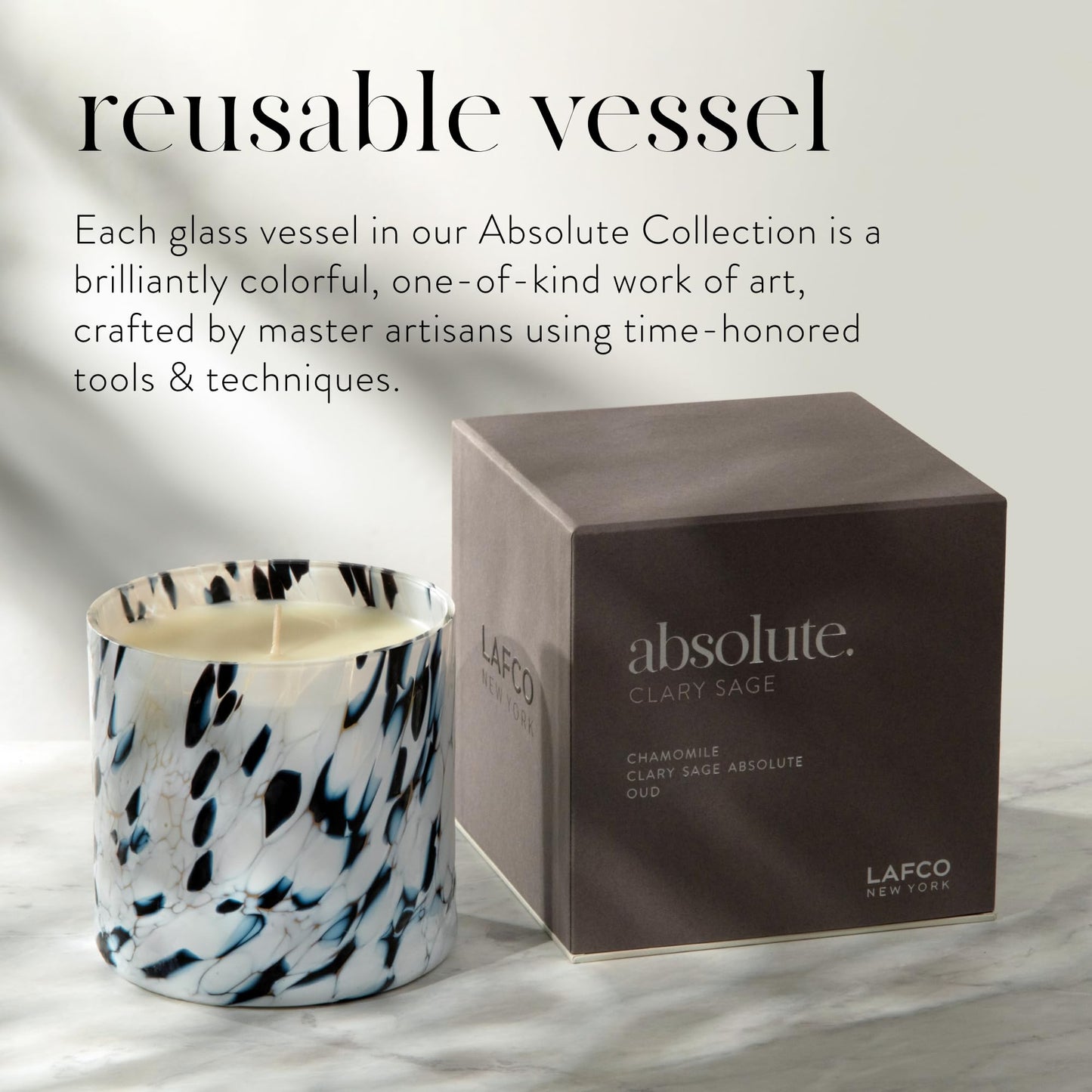 LAFCO New York Signature Candle, Clary Sage - 15.5 oz - 90-Hour Burn Time - Reusable, Hand Blown Glass Vessel - Made in The USA