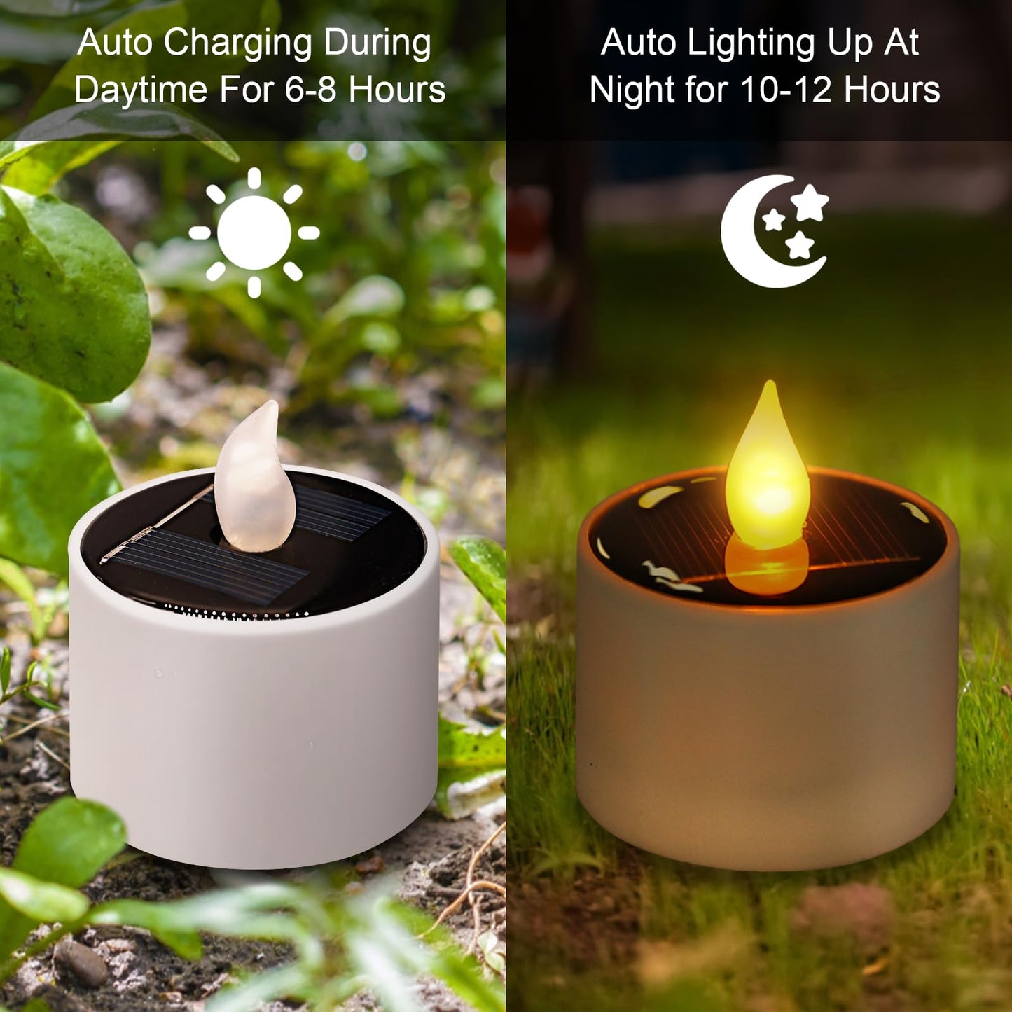 Solar Tea Lights Outdoor Waterproof - 8 Pack Rechargeable Flickering Candle Lights Solar Powered Reusable LED Candles Flameless Lamp Nightlights for Lanterns Garden Camping Home Decor, 2.3''x2.1''