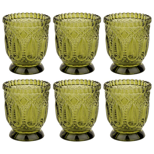 Koyal Wholesale Vintage Glass Candle Holder (Pack of 6), 3 x 2.75 (Olive Green)