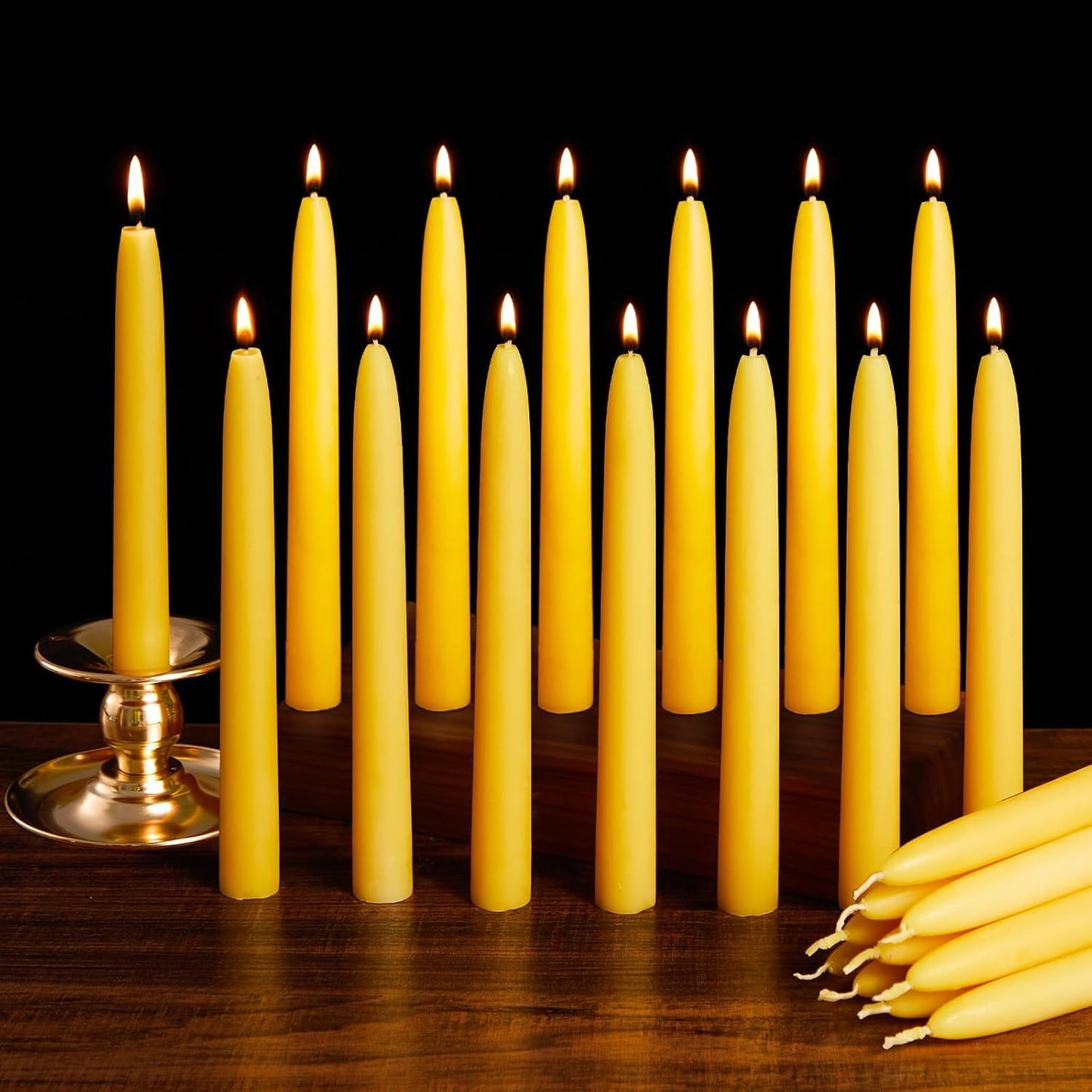 Beeswax Candle Set - 48 Pack Tea Lights + 24 PackTaper Candles + 3 Pack Pillar Candles | Unscented Dripless Smokeless Clean Burning Long Lasting Candles for Wedding Home Decor Dinner Church Holiday