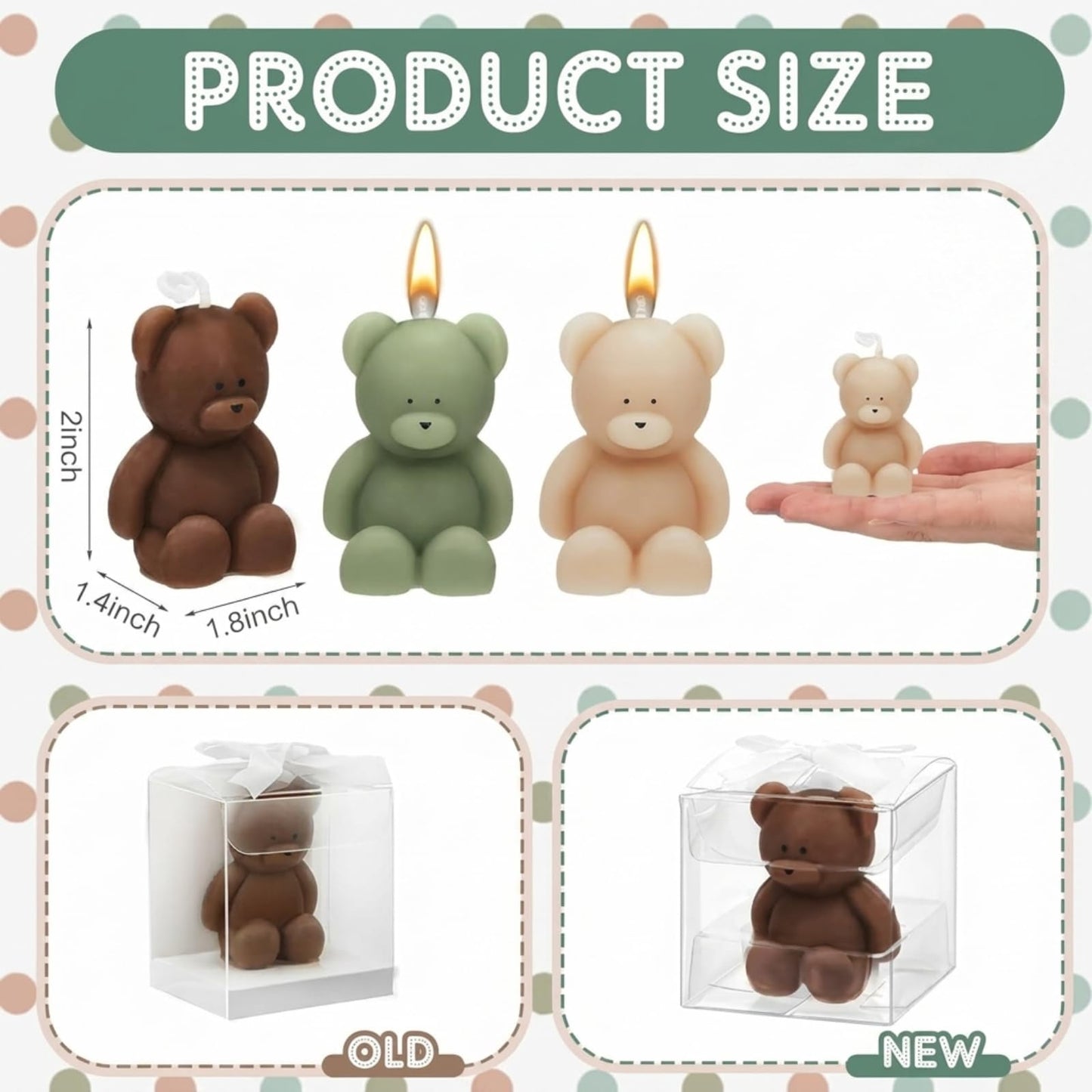 Dansib 50 Pcs Bear Baby Shower Candle Favors for Guest Bear Party Favors Baby Shower Candles Bulk for Gifts Party Decorations (Light Brown,Dark Brown,Green)