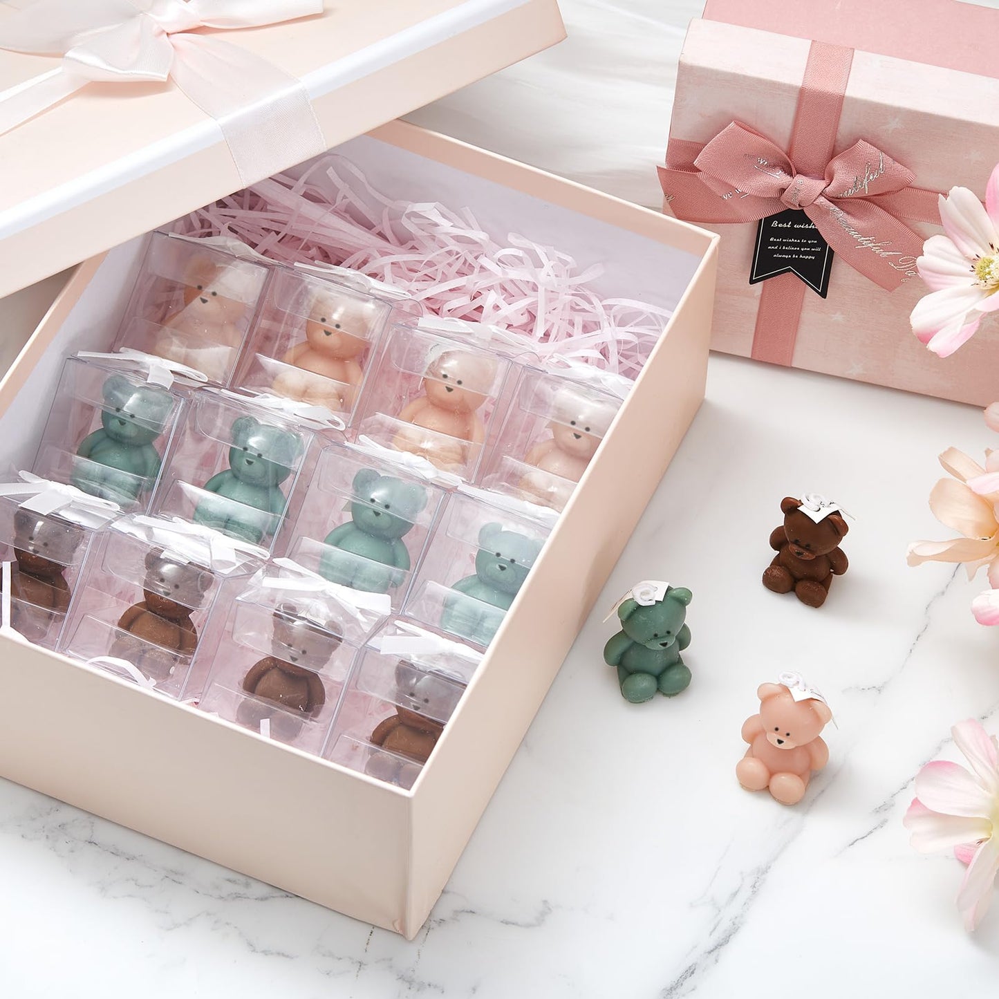 Dansib 50 Pcs Bear Baby Shower Candle Favors for Guest Bear Party Favors Baby Shower Candles Bulk for Gifts Party Decorations (Light Brown,Dark Brown,Green)