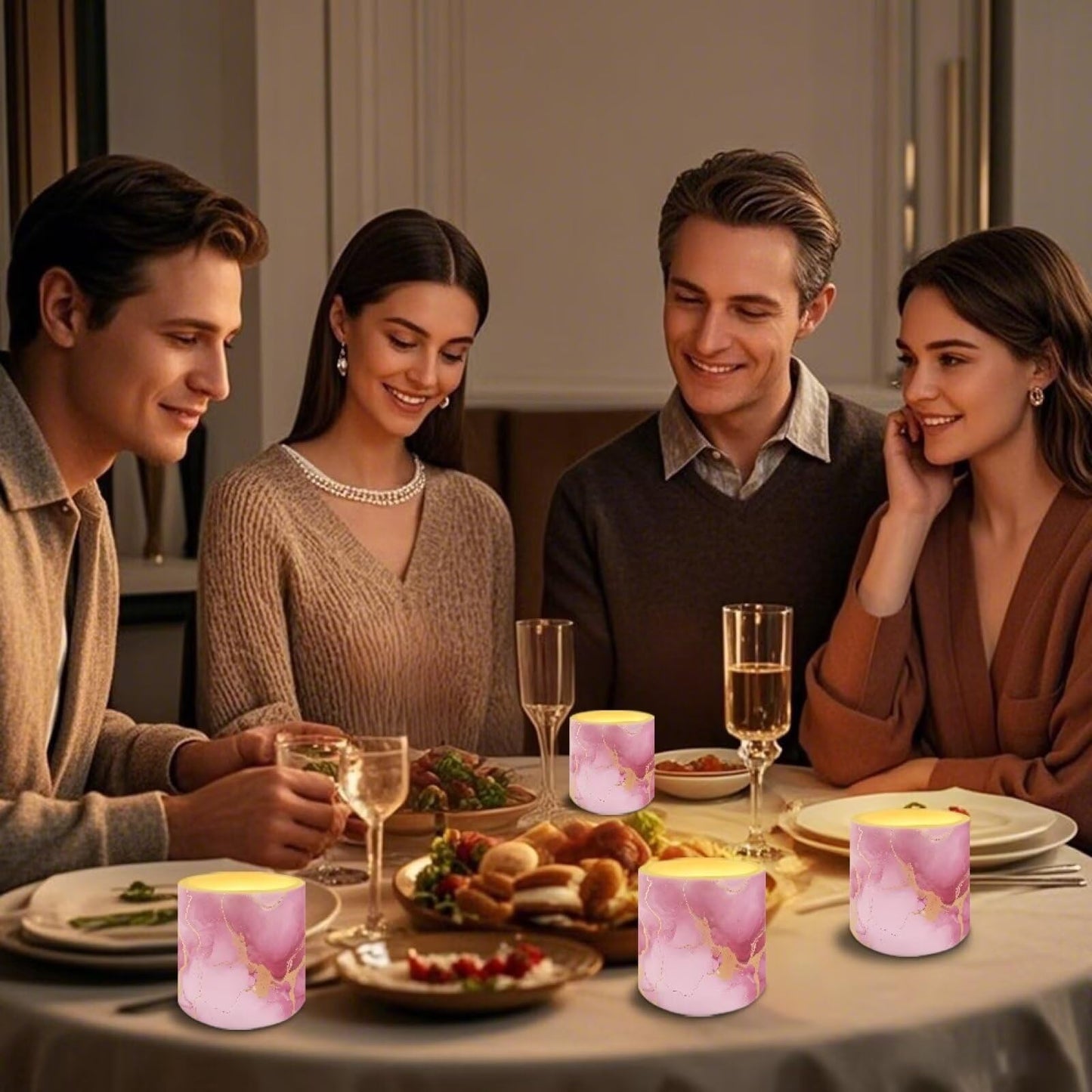 Cozeyat Pink Marble LED Candles Set of 4 Battery Powered Flameless with Remote Timer Flickering Flame Waterproof for Home Patio Table Decor