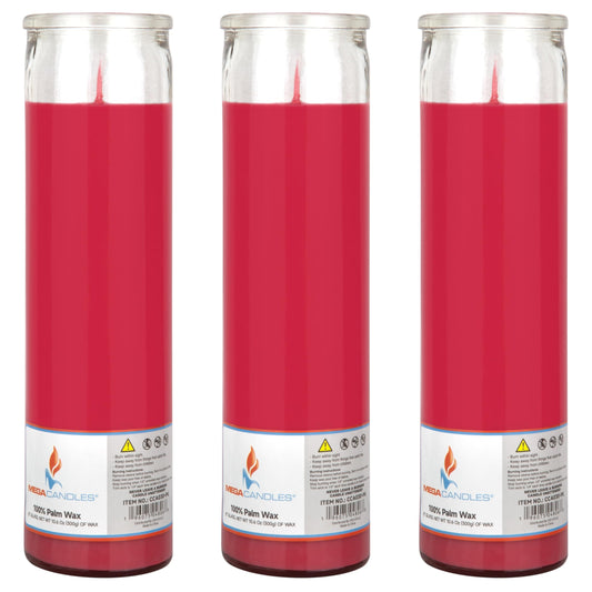 Mega Candles 3 pcs Unscented Pink Glass Container Devotional Prayer Candles, Shortening Wax Candle 2 Inch x 8 Inch, Sanctuary, Vigils, Prayers, Spiritual, Blessings, Religious, Altar, Remembrance