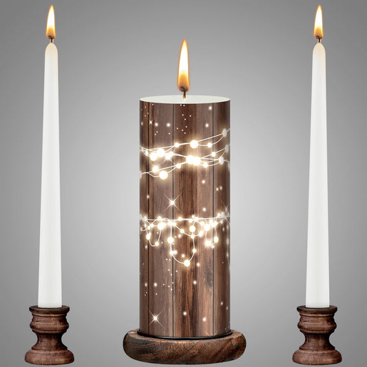Irenare Unity Candles with Holder for Wedding Ceremony Wedding Decortions Accessories Glass Candle Holder Pillar Candle for Formal Events Church(Wood)