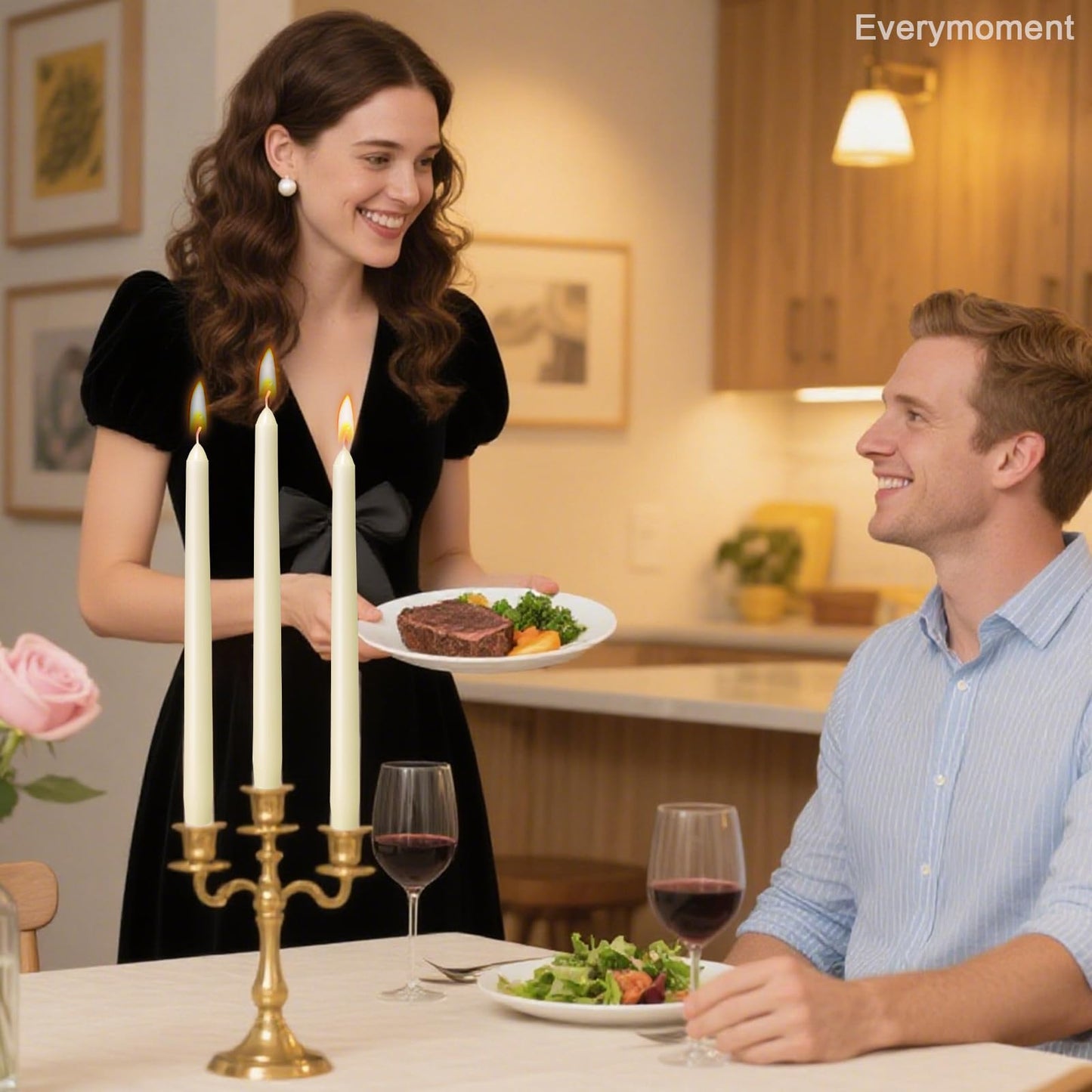 Everymoment Ivory Taper Candles - 12 Pack 10 Inch Candlesticks - Dripless & Smokeless Tapered Candle 8 Hours Unscented Cream Candle Sticks - Perfect for Wedding Holiday Dinner Party Home Decor