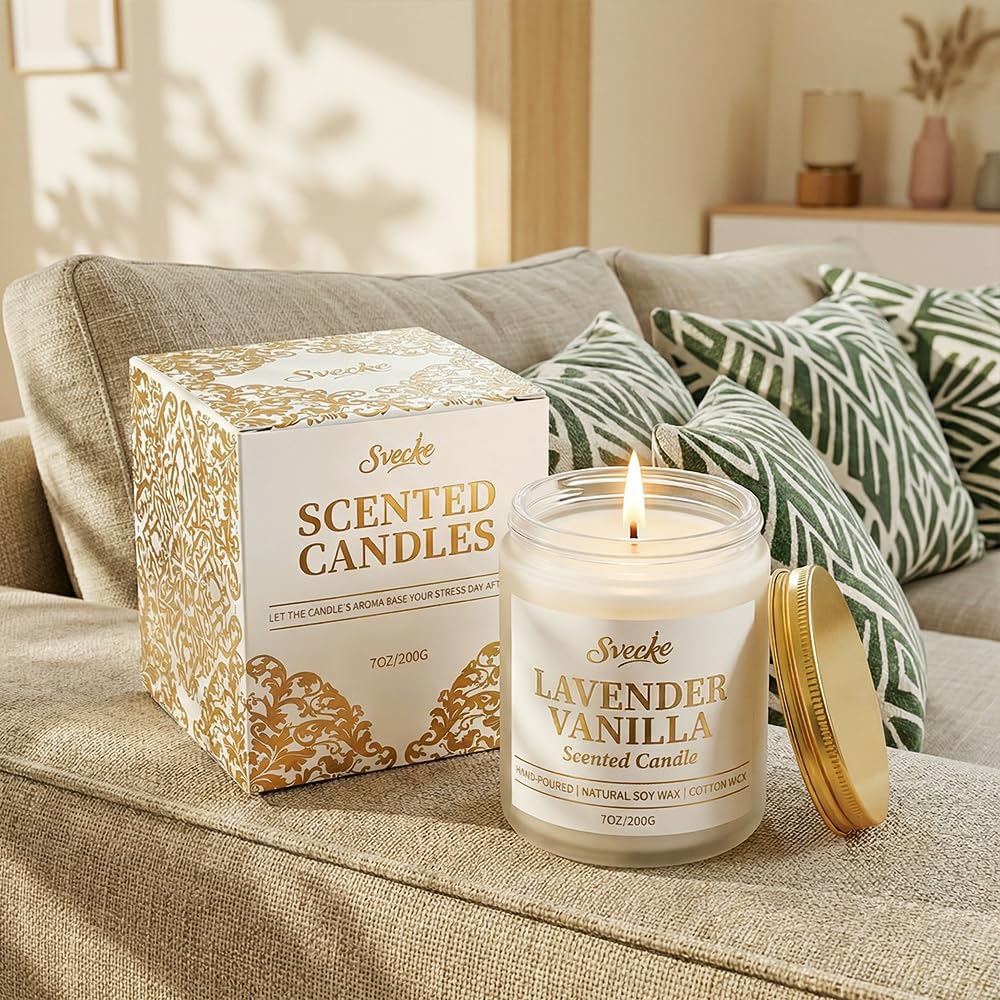 SVECKE Lemon Scented Candle 7oz Soy Wax Jar Candle Long Burning Aromatherapy Candle for Home Bedroom Gift for Women Men Housewarming New Home Gift