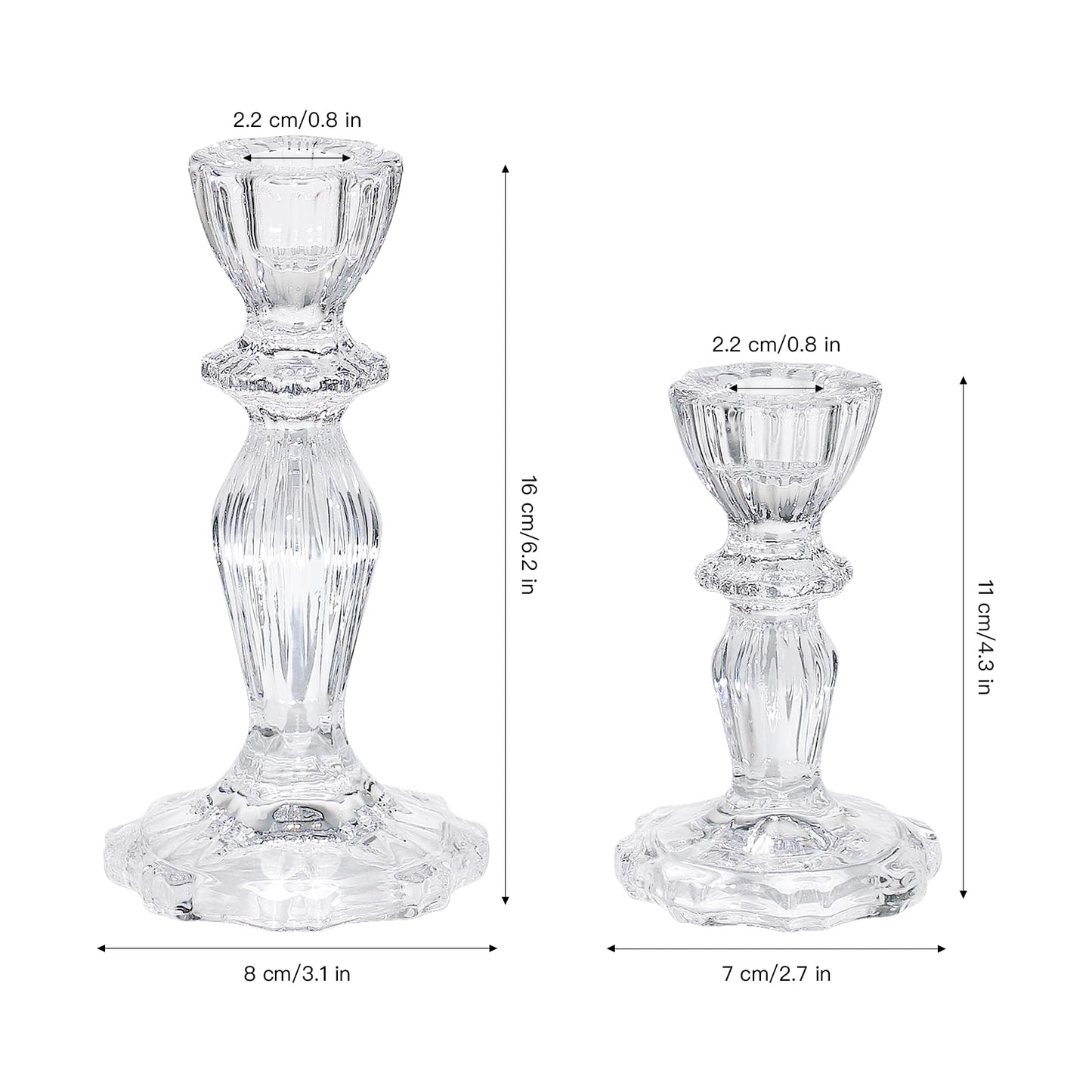 CHOCSTAY Glass Candlestick Holders Set of 6, Clear Stripe Taper Candle Holders for Table Centerpiece, Home Decorations, Wedding and Party