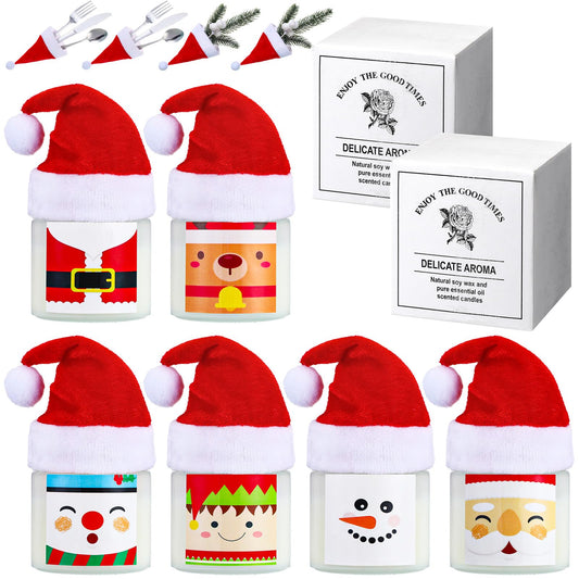 Conelist 12 Pack Christmas Scented Candles Jar Set Include 6 Pcs 7oz Aromatherapy Soy Wax Candles and 6 Pcs Mini Xmas Santa Hat Holiday Table Centerpieces Gifts for Women Men Relaxing Spa