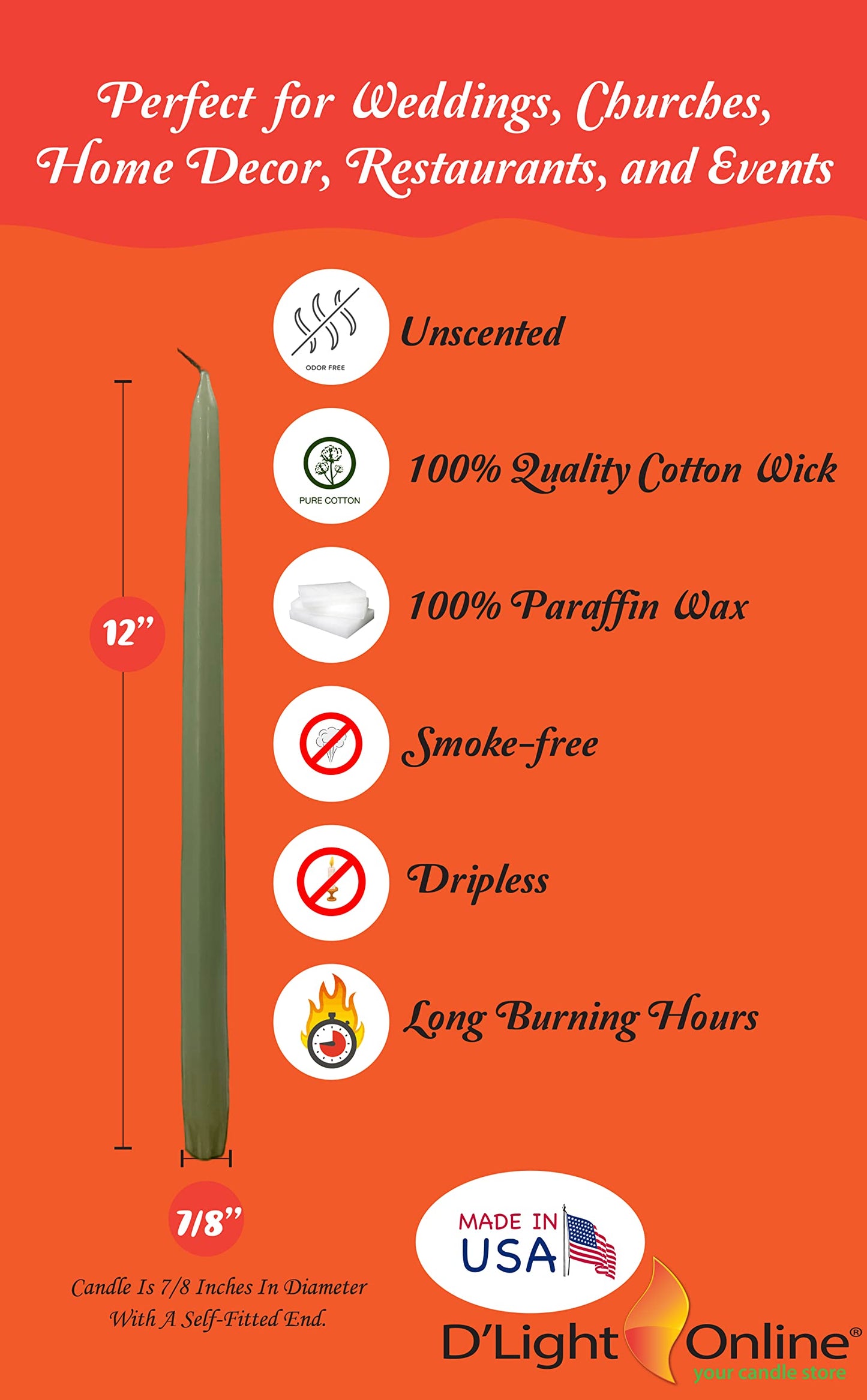 D'light Online Elegant 12" Green Gradient Taper Candles Premium Quality- Unscented, Hand-Dipped Tapered Candles, Dripless and Smokeless - Set of 12 (12 Inch, Green Gradient)