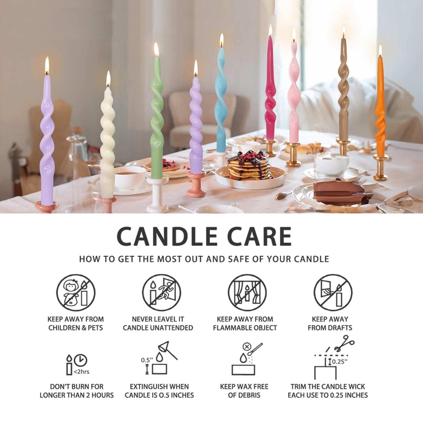 Gedengni Pastel Taper Candle Green Candlesticks - Set of 4 Long Candle Sticks Unique Tapered Candles Twisted Candlestick 10inch Spiral Candle for Home Décor Weddings Women Gifts (1D4PCS-GREEN)
