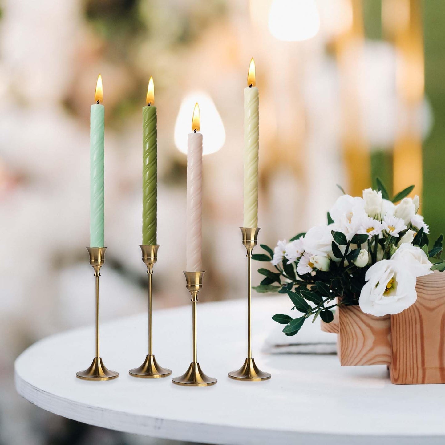10in Spiral Taper Candles Set of 2 Pack Striped Tapered Candle,Decorative Threaded Candle for Dinner Party Wedding,Kitchen Decors,Christmas,Halloween (2, Roman Column Light Yellow, 10in)