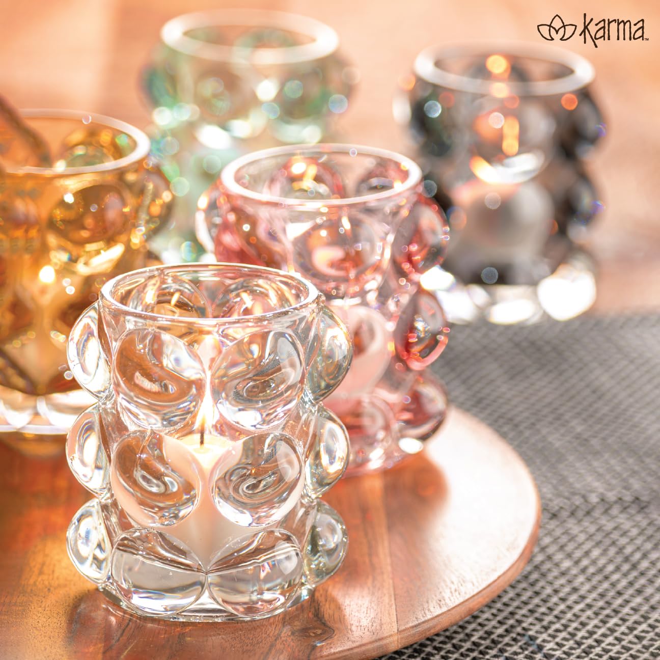 Karma, Lucia Hobnail Votive, Tea Lights Candle Holder, Glass Votive Candle Holders for Table Decorations, Baby Shower, Birthday Party, Weddings and Home Decor, Amethyst (Pack of 3)