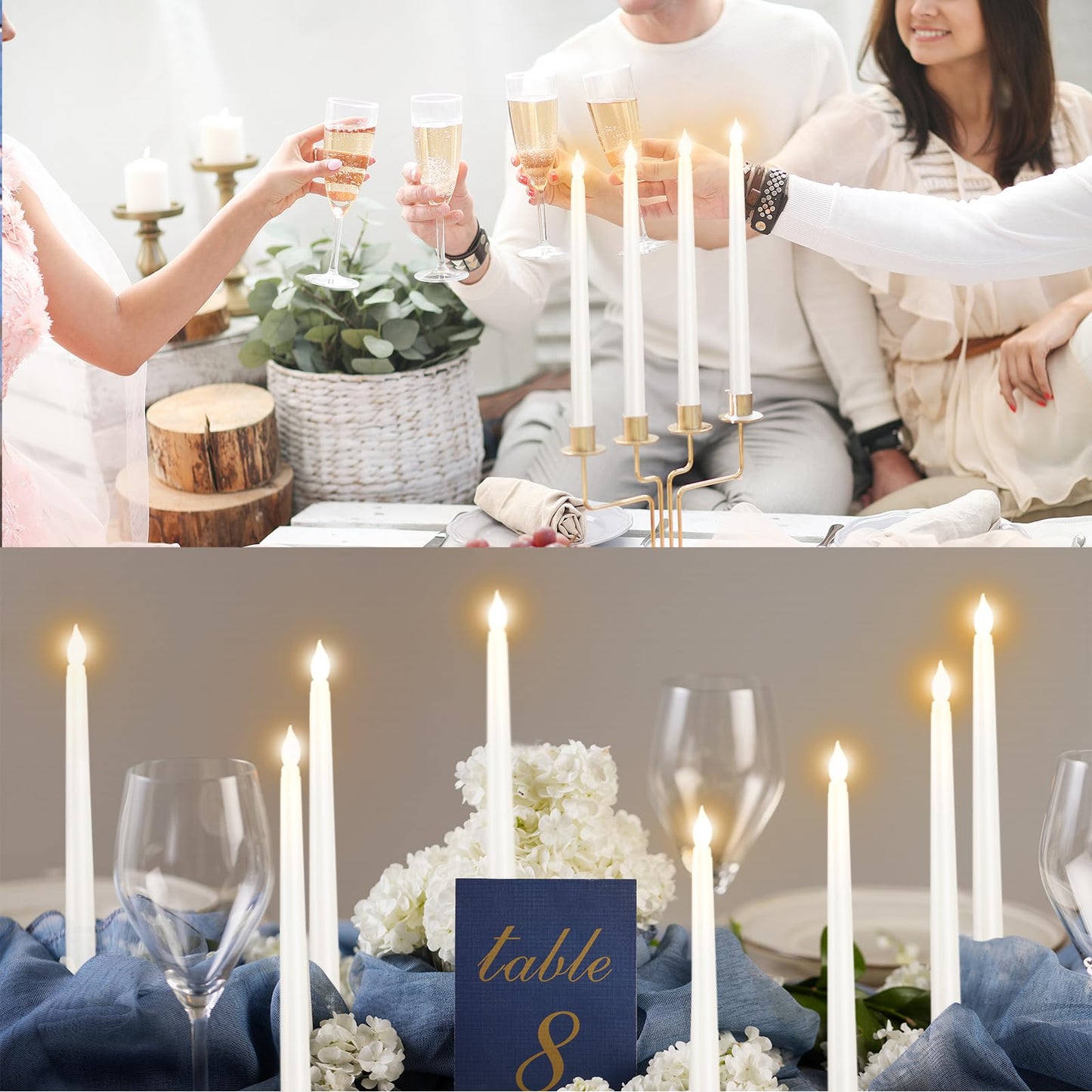 Bazayona 36pcs Flameless Flickering LED Taper Candles Bulk Battery Operated Candles for Christmas Halloween Birthday Wedding Party, (Ivory, 11 inch, 36pcs)
