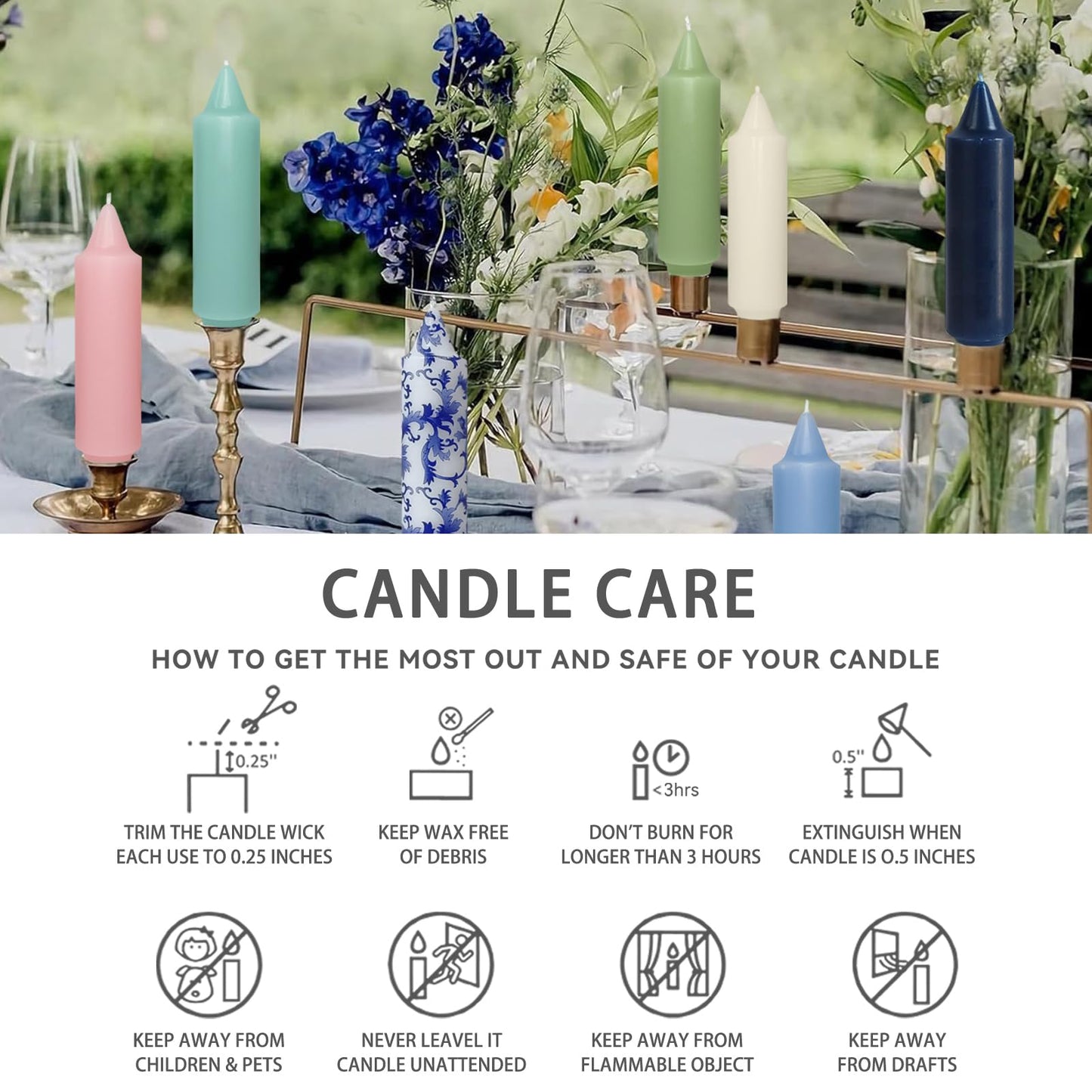 NJAO HOO Grey Blue Candlesticks 10 Inch Handmade Dripless Taper Candles Unscented Colored Candle Set, Pack of 4 - Up to 9-11 Hours Burn