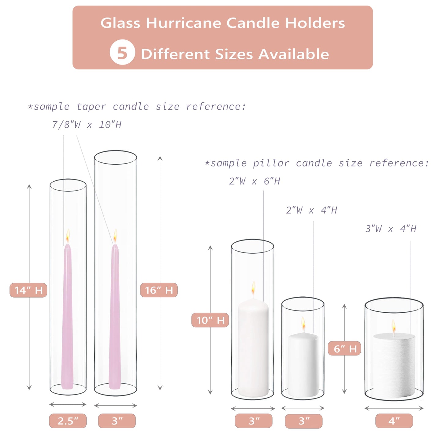 CYS EXCEL 6 PCS (H:16" D:3") Open Ended Clear Glass Hurricane Candleholder Tube Lamp Shade Open Flame Candlestick Holder Chimney Tube Cover Bottomless Cylinder