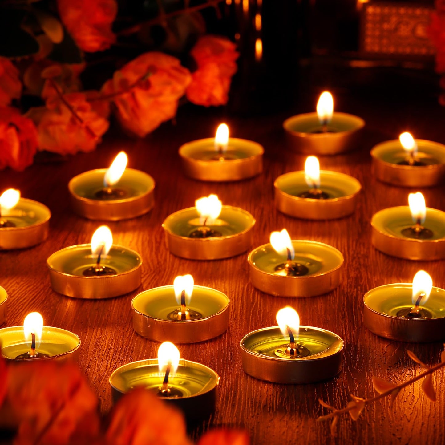 Dyrfolm 100 Pack Tea Lights - Smokeless, Unscented, Dripless & Long Lasting Mini Tealight Candles for Home, Weddings & Parties (Red)