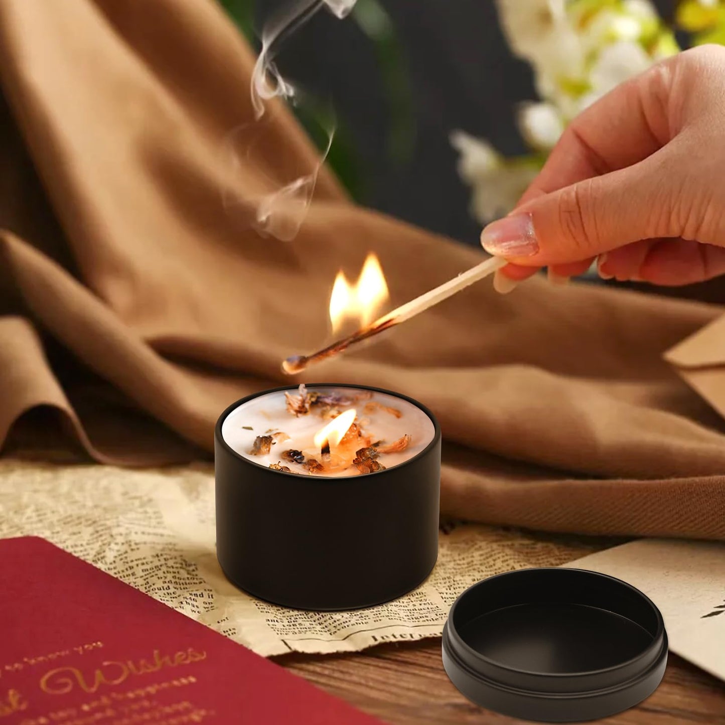 YJHSS 12-Pack Candle Jars, 8oz Candle Tins with Lids, Empty Metal Candle Jars for Making Candles Bulk Candle Containers - Full Black