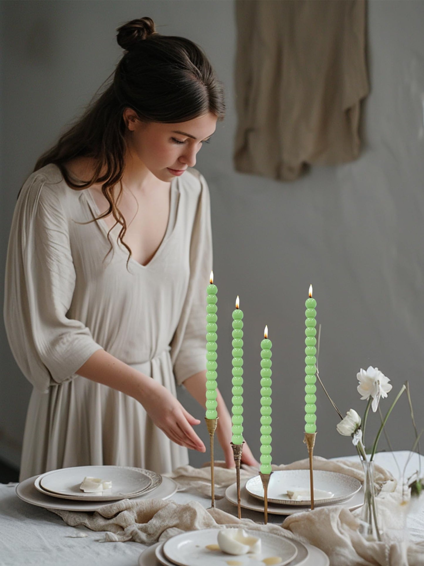 LPUSA Green Tall Taper Candles Stick Dripless Unscented Dinner Spiral Candle for Holiday Wedding Party Wax Unscented Dinner Candle Dripless,Christmas Gift H 10 Inch, 4pcs（Dark Green-C）