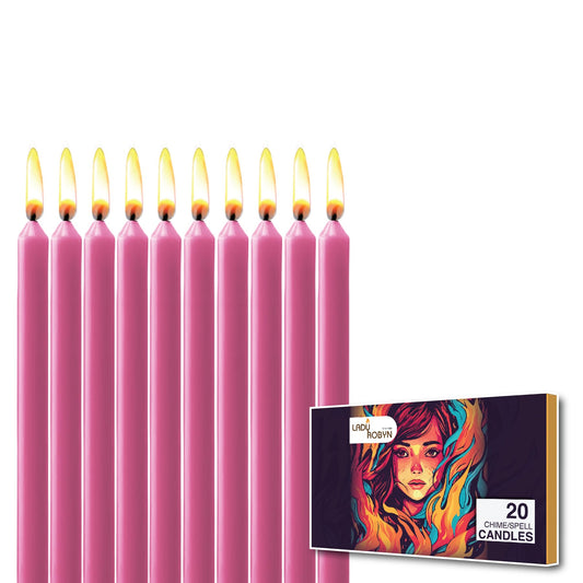 ladyrobyn Set of 20 Solid Color Taper Candles – 4-Inch Dripless Paraffin Wax Candles with Cotton Wick – Ideal for Weddings, Shabbat, Holiday & Home Decor, Gift Set (Pink)