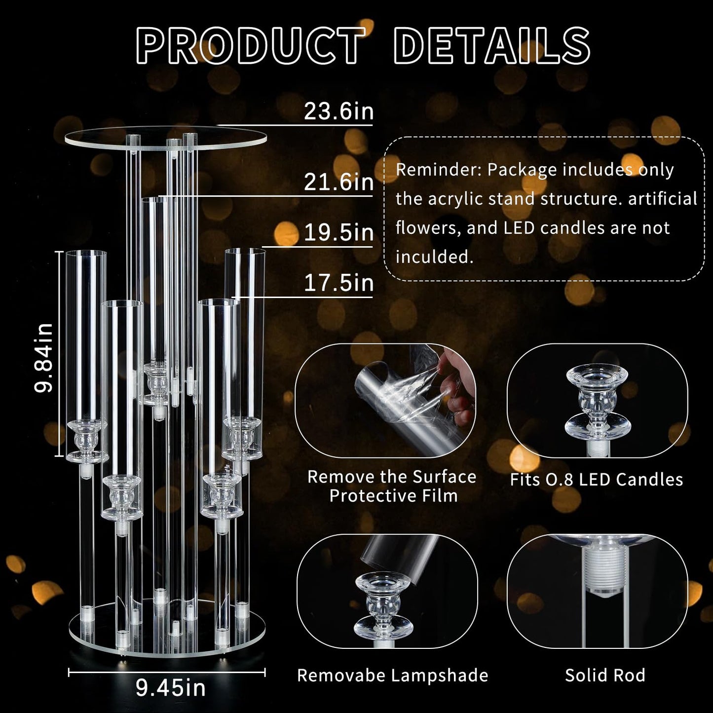 Fullvaseer 4PCS 5 Arm Candelabra,Clear Centerpiece for Table,Acrylic Centerpiece Stand for Wedding Reception,Acrylic Candle Holder for Event Celebration Wedding Birthday Home Christmas