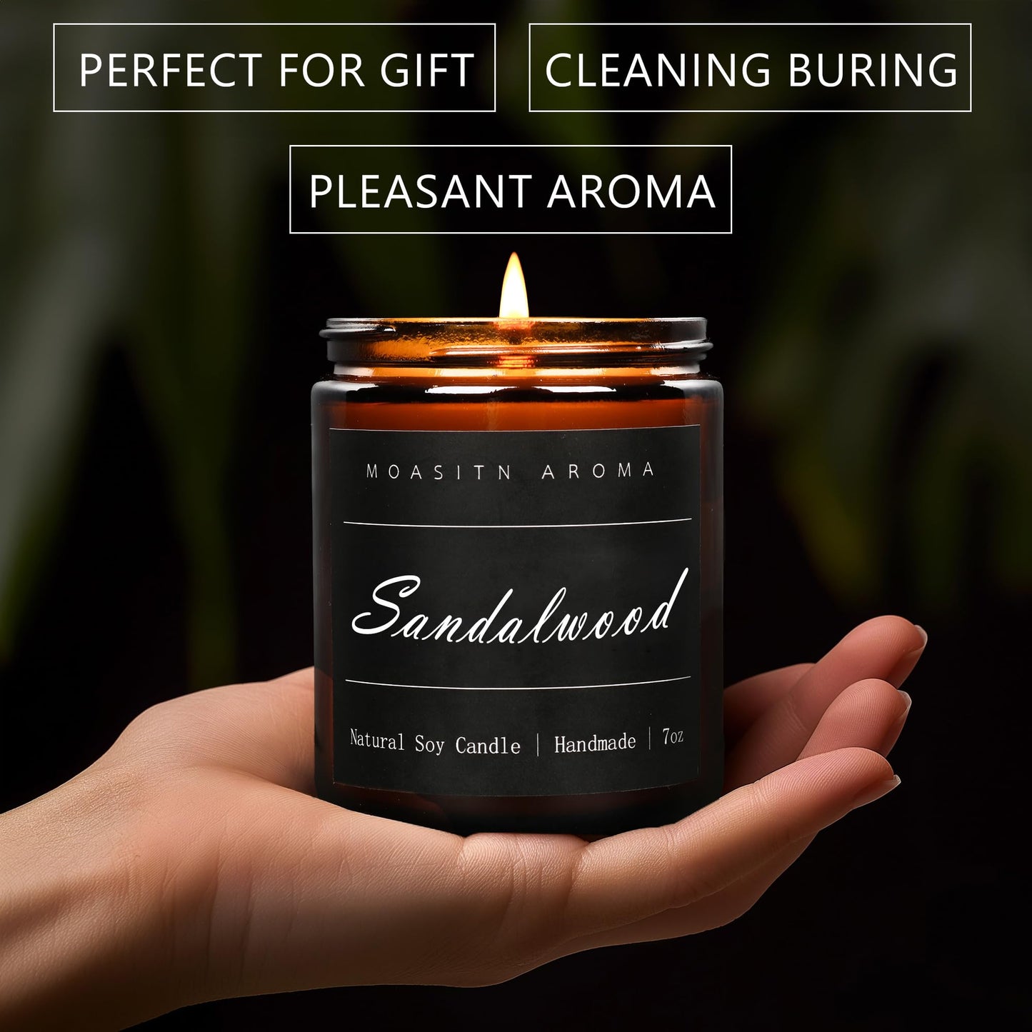 MOASITN Sandalwood Heavenly Scented Candles for Home| Natural Soy Aromatherapy Candle| Handmade Long Lasting Jar Candel| Gift for Women,Men| as Birthday,Housewarming,Thank You,Relaxing Gifts| 7oz