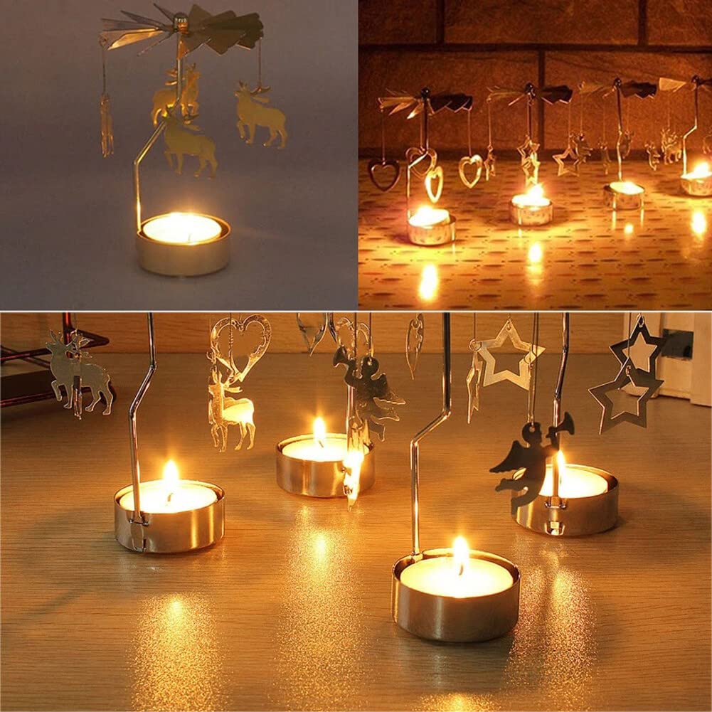 Eforcase Rotary Candle Holder, Gold Bicycle Boy Girl Tea Lights Candle Holder, Spinning Romantic Candlestick Ornament for Wedding Party Christmas Home Decoration
