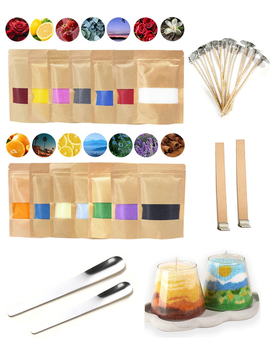 Monivi Scented Candle Sand with Wicks 14-Color Pearled Sand Wax Candle Kit, Refillable DIY Candle Making Kit for Adults Beginners, Clean Burning Pour Wax for Layered Sand Art, Unique Home Decor Gift