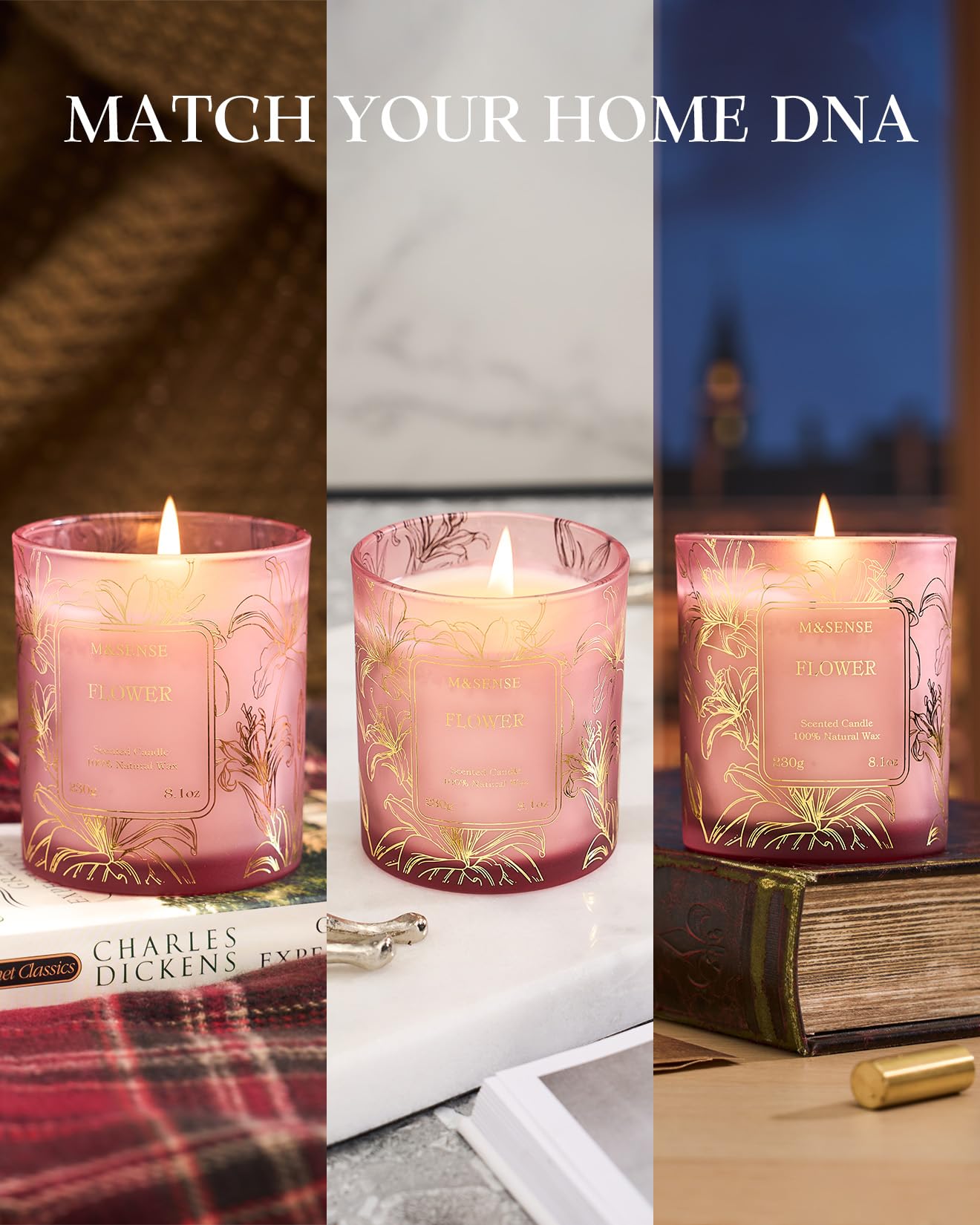M&SENSE Natural Soy Wax Ocean Scented Candles, 8.1oz Non Toxic Soy Candle 42-Hour Slow Burning, Summer Fresh Smelling Candle for Bathroom Decor, Stress Relief Aromatherapy Candle Gifts
