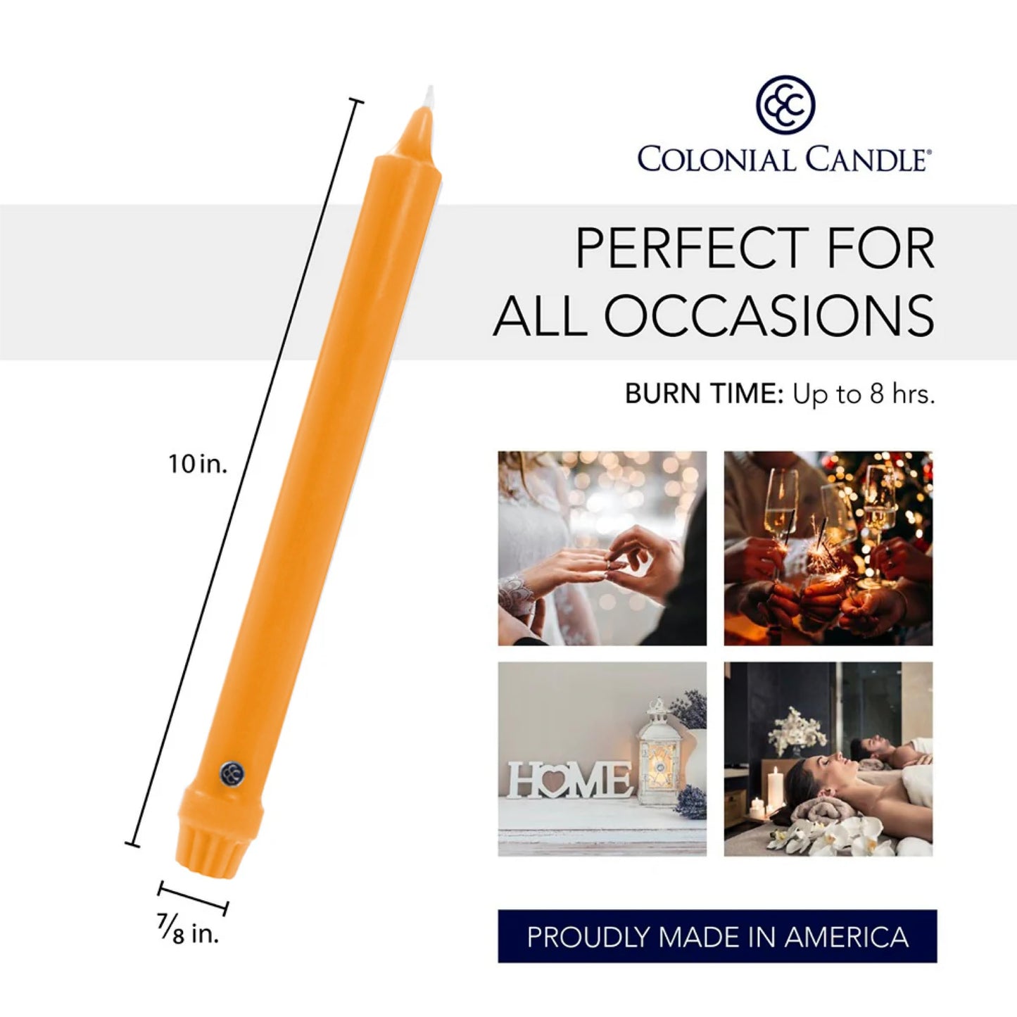 Colonial Candle Unscented Taper Candle, Classic Collection, Caramel, 10 in, Pack of 12 - Up to 8 Hours Burn