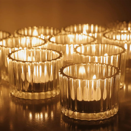 Mahganya Set of 6 Votive Glass Tealight Candle Holders - Christmas Decorations Items for Home Décor Living Room Bedroom Dining Table (Red) - Christmas and Diwali Gifts Multi Color (Clear)