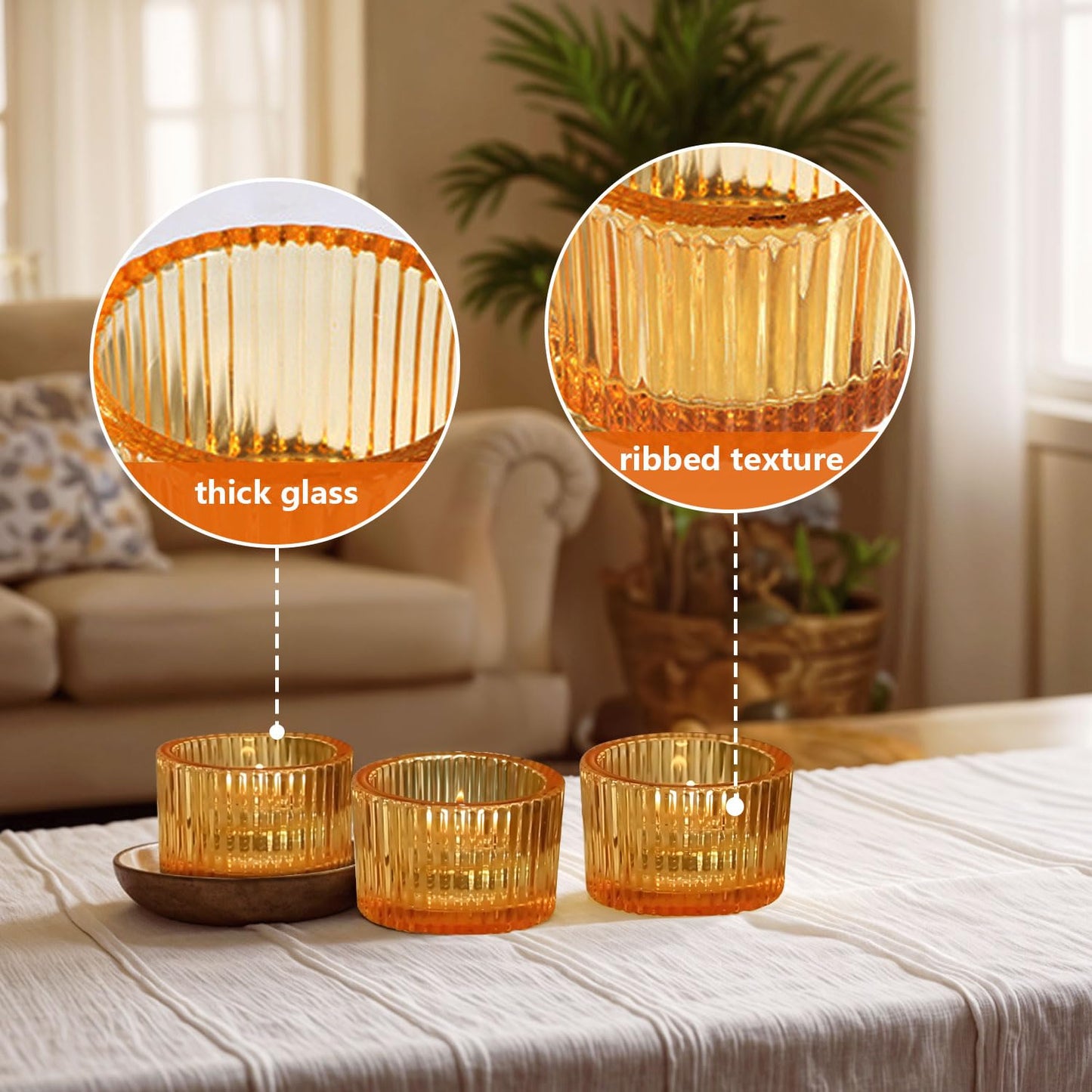 JOYIT Gold Votive Candle Holders Bulk Set of 6, Tealight Candle Holder for Wedding Table Centerpiece, Glass Small Candle Holders for Birthday Party, Valentine's Day, Home Decor (2''X 1.4'')
