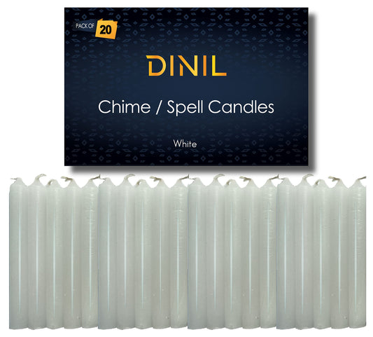 Dinil – Set of 20 White Spell & Chime Candles – Premium Mini Taper Candles for Rituals, Prayer, Birthdays, Meditation, Altar, Spells, Chime Candles - 4 Inch Tall, Unscented (White)