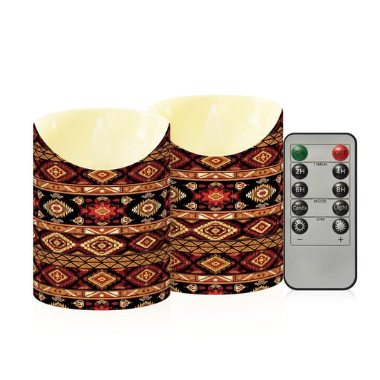 Gravopti Vintage Pattern 2 Pack Flameless LED Pillar Candles with Remote & Timer, Battery Operated, Flickering Wax Candle for Wedding, Romantic Home & Party Decor