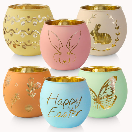 SHMILMH Easter Table Decorations 6PCS Glass Votive Tealight Candle Holders, Indoor Centerpiece Decorations, Women Adult Easter Gifts
