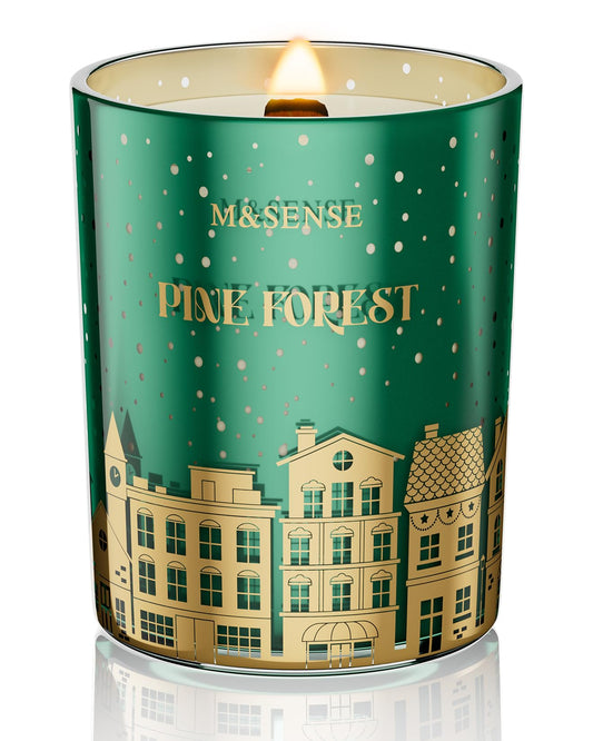M&SENSE Pine Forest Christmas Candles, Large Winter Scented Soy Candles, Crackling Wooden Wick 18oz 100 Hours Long Lasting Clean Burn, Luxury Holiday Gifts for Relaxation, Stress Relief