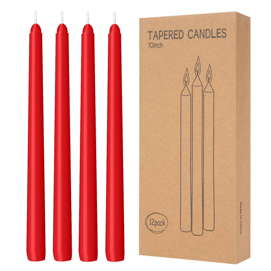 LYOBATH 12 Pack Red Taper Candles - Taper Candles 10 Inch Dripless, Smokeless & Unscented - 8 Hours Long Burning - Hand Poured Tall Candlesticks - Ideal for Weddings, Dinner Parties, and Home Decor