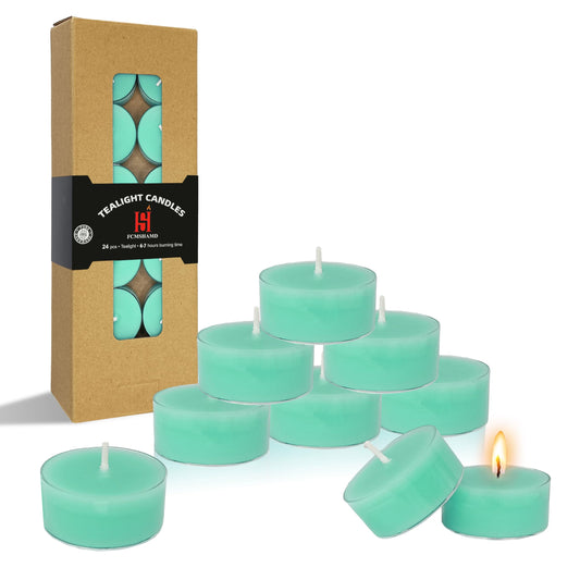 Mint Scented Tealight Candles, Blue Scent Tea Lights Candles Clear Cup, 24 Pack Colored Tealights Candle, 6 Hour Burn Time Tea Candles for Party, Decor, Spa, Shabbat
