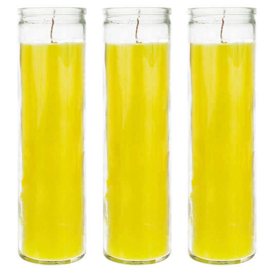 Mega Candles 3 pcs Unscented Yellow 7 Day Glass Container Devotional Prayer Candles, Premium Wax Candle 2 Inch x 8 Inch, Sanctuary, Vigils, Prayers, Blessings, Religious, Memorials, Remembrance
