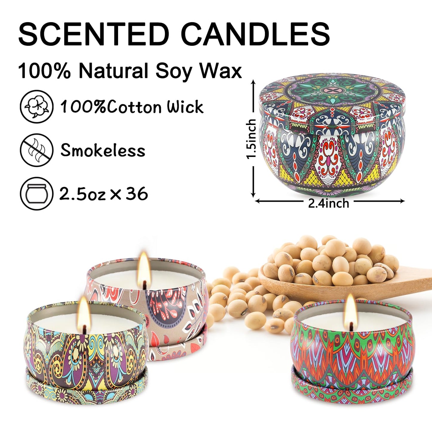 YOROXRG Scented Candles 36 Pack Soy Wax Travel Tin Jar Candles for Home 2.5 OZ Scented Candles for Mom for Christmas, Birthday, Thanksgiving, Mother's Day